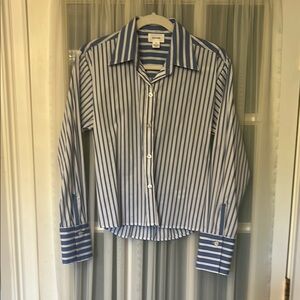 Blue and White Striped Button-Up Shirt